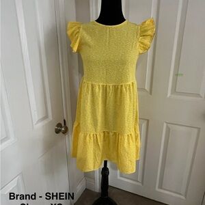 SHEIN Bright Yellow Ruffle Sleeve Tiered Dress